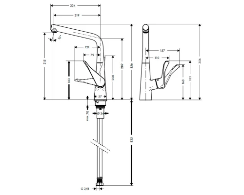 Смеситель Hansgrohe Metris 14822800, для кухни, цвет сталь