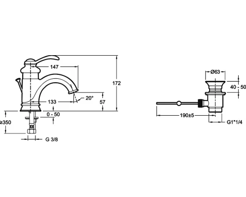 Смеситель Jacob Delafon Fairfax E72090 для раковины с донным клапаном