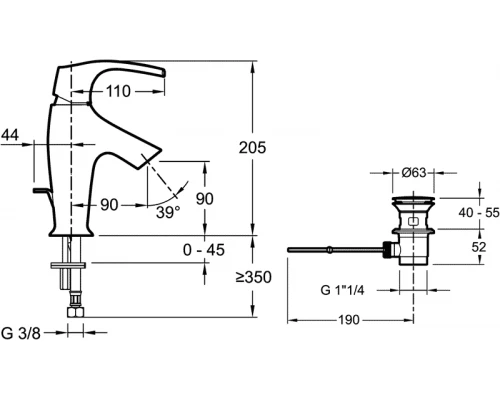 Смеситель Jacob Delafon Symbol E72680 для раковины с донным клапаном