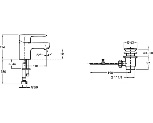 Смеситель Jacob Delafon July E16027-4-CP для раковины с донным клапаном