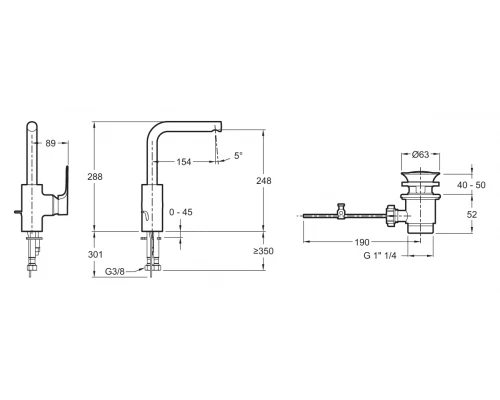 Смеситель Jacob Delafon ALEO+ E72357-CP для раковины с поворотным изливом с донным клапаном