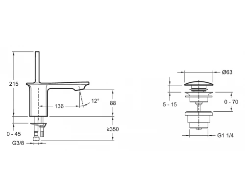 Смеситель Jacob Delafon STANCE E14760-CP для раковины с донным клапаном clic-clac