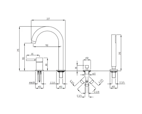 Смеситель Migliore Fortis 18651 для ванны/душа, хром