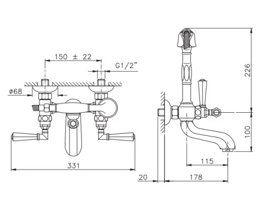 Cмеситель Nicolazzi Tiede 1901CR05 для ванны/душа