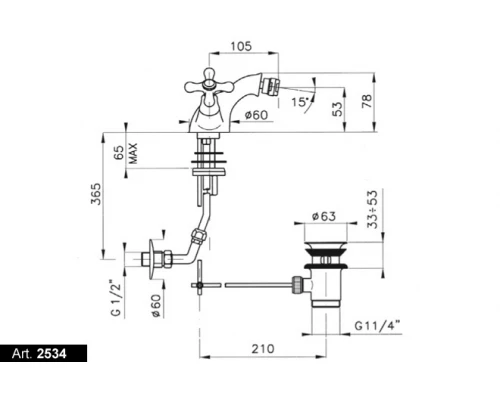 Смеситель Nicolazzi Nuova Brenta 2534 CR для биде, хром