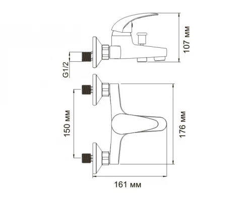 Смеситель WasserKRAFT ISEN 2601 для ванны и душа с коротким изливом, хром