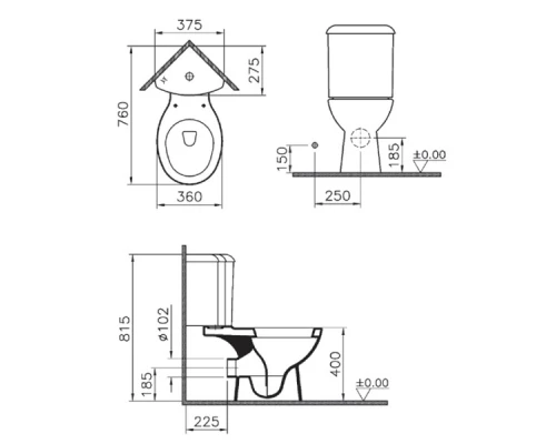 Напольный унитаз угловой Vitra Arkitekt 9754B003-7200 с крышкой стандарт