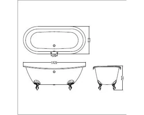 Чугунная ванна Devon&Devon Admiral 185 х 85 см, 2MRADMIRALCRDD, белый, снаружи под окраску, ножки Eagle алюминий полированный, без слива-перелива