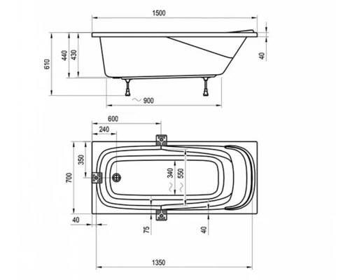 Акриловая ванна Ravak Vanda II 150 х 70 см, CO11000000