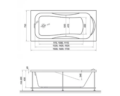 Ванна акриловая Relisan Elvira 150 х 75 см