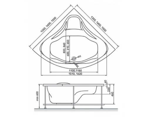 Ванна акриловая Relisan Mira 140 х 140 см