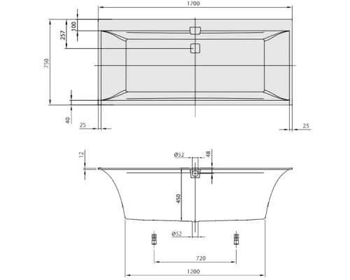 Квариловая ванна Villeroy&Boch Squaro Edge 12, 170 x 75, UBQ170SQE2DV-01