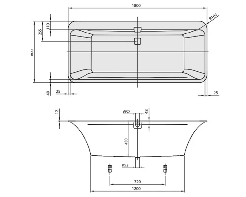 Квариловая ванна Villeroy&Boch Squaro Edge 12, 180 х 80 см, UBQ180SQE7DV-01