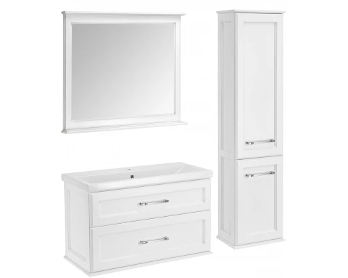 Комплект мебели для ванной ASB-Woodline Венеция 100 (Белый Патина Серебро)