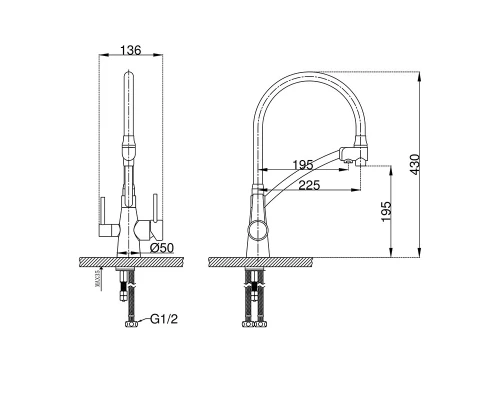 Смеситель для кухни  HOT&COLD 102.258 Black