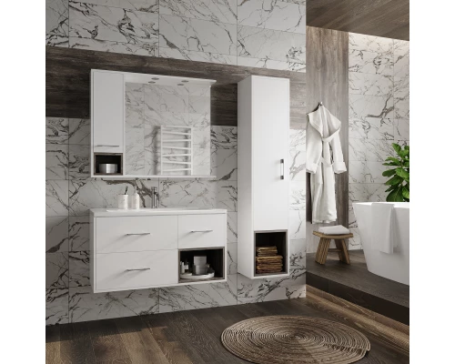 Шкаф - пенал Misty Фетта - 35 с нишей подвесной белый правый П-Фет05035-011П