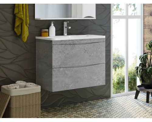 Тумба под раковину Misty Атлантик - 100 с 2 ящ. подвесная (серый камень) П-Атл-01100-501П2Я