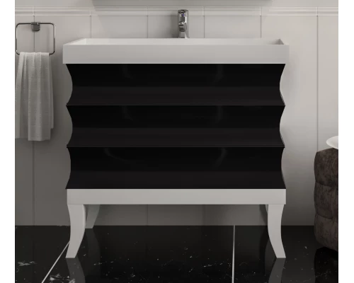 Тумба под раковину Misty Чикаго 100 с 3-мя ящиками черно-белая Л-Чик01100-2413Я