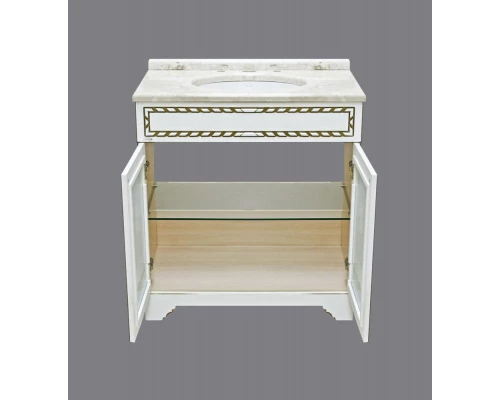 Тумба под раковину Misty Элис - 80 Тумба прямая белая патина стекло/столешница Л-Эли01080-013Пр