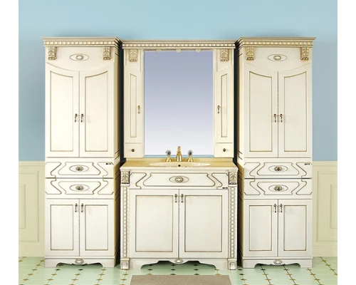 Тумба под раковину Misty Афина - 80 Тумба прямая бежевая патина/столешница Л-Афи01080-033Пр