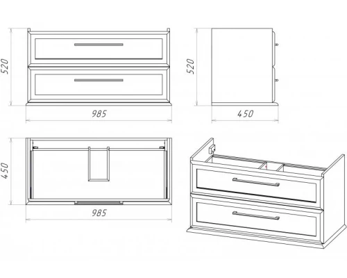 Тумба под раковину Misty Винтаж -100 Тумба подвесная с 2 ящ. дуб П-Вин01100-31542ЯП