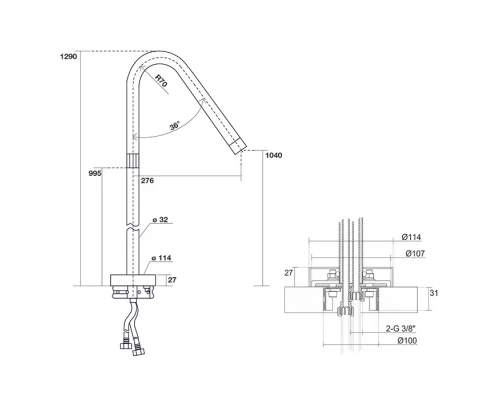 Kerasan Смеситель напольный с прогрессивным картириджем, нерж сталь сатинированная