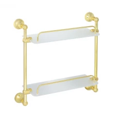 Полка двойная с галереей Veragio Gialetta VR.GIL-6412.DO, 35 см, матовое стекло/золото