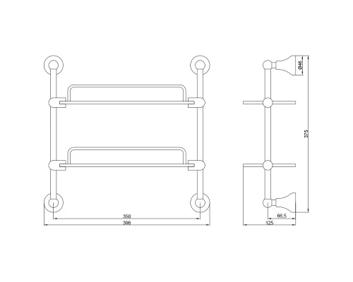 Полка двойная с галереей Veragio Gialetta VR.GIL-6412.DO, 35 см, матовое стекло/золото
