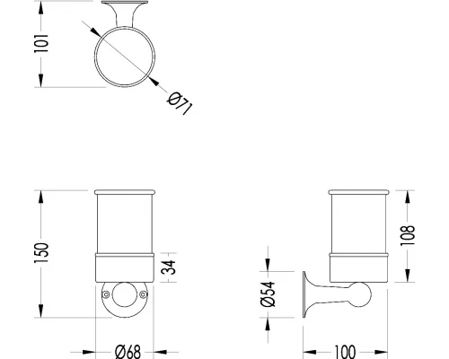 Стакан с настенным держателем для щеток Devon&Devon NewYork NY103CR, керамика/хром