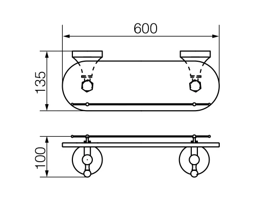 Полка с галереей Veragio Gialetta VR.GIL-6411.CR, 60 см, матовое стекло/хром