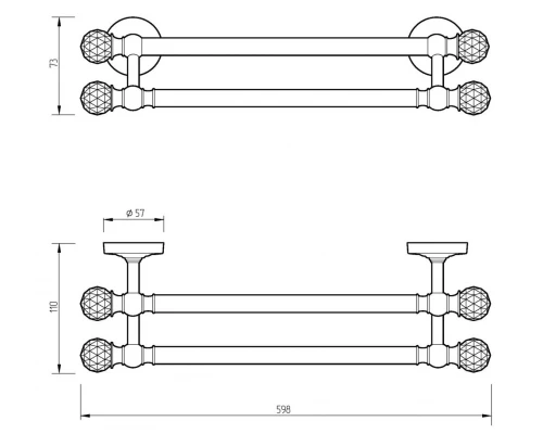 Полотенцедержатель двойной Migliore Amerida 16606, 59.8 см, золото