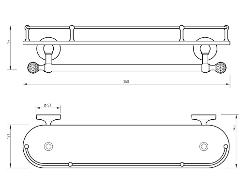 Полка Migliore Amerida 16584 с галереей и полотенцедержателем, 36 см, хром