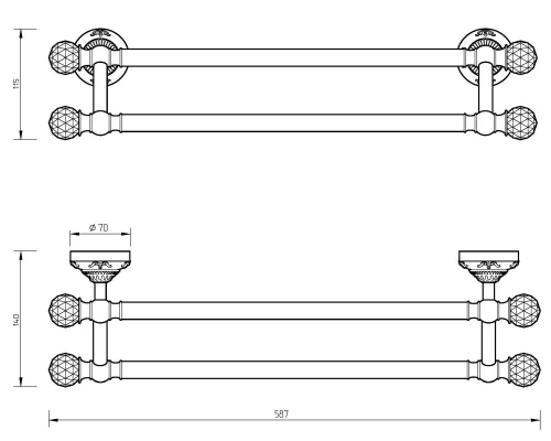 Полотенцедержатель Migliore.CRistalia 16844, золото, 58.7 см
