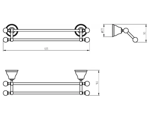 Полотенцедержатель Migliore Provance 17633 двойной, 63.5 см, цвет бронза