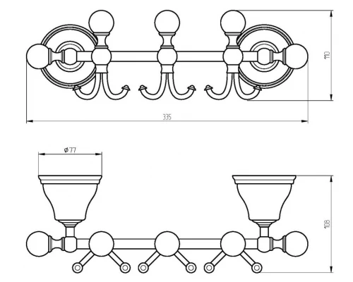 Планка с тремя крючками Migliore Provance 17630, цвет бронза