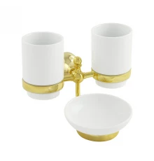 Стакан двойной настенный с мыльницей Veragio Gialetta VR.GIL-6443.DO, керамика/золото