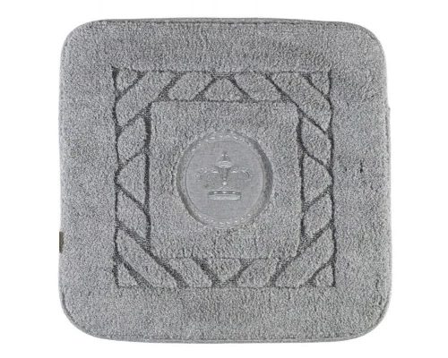 Коврик для ванной комнаты Migliore, вышивка логотип КОРОНА, серый, окантовка серебро, 60 х 60 см, 30761