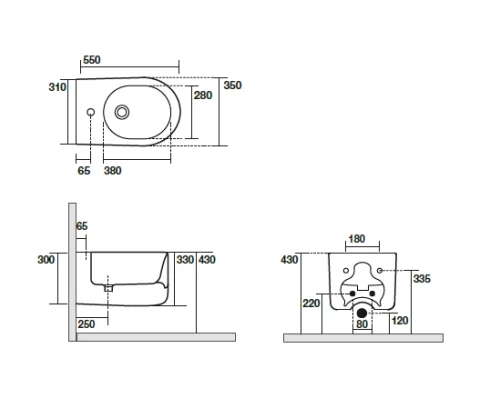 Биде Kerasan Nolita подвесное, 55 х 35 см, c креплением WB9N, белый глянцевый, 532501
