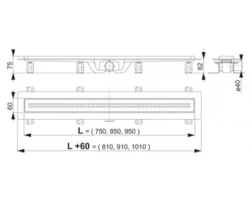 Душевой лоток AlcaPlast Simple APZ9-750M с решеткой и опорами