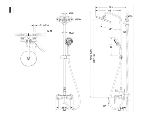 Душевая колонна Bravat Source F9173218CP-A-ENG со смесителем для душа, хром