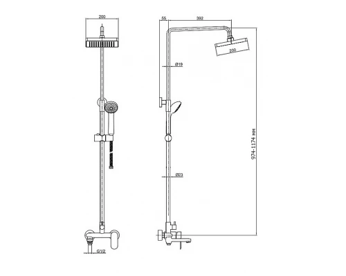 Душевая колонна Bravat Opal F6125183CP-A-RUS со смесителем для ванны, верхний душ квадратный, хром