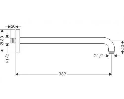 Держатель верхнего душа Hansgrohe 27413670, 38,8 cм, 1/2, чёрный матовый