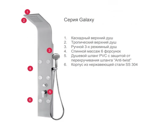 Душевая панель Aquanet Galaxy Shine 00209997, хром