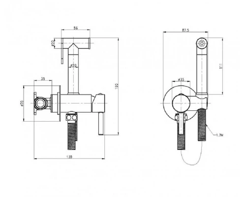 Гигиенический душ Cezares, со смесителем, черный матовый, CZR-SET-DA1-ID2-FMM120-NOP