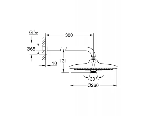 Верхний душ Grohe Euphoria 260 SmartControl 26459000/26458000, 260х260 мм, 3 режима струи, с держателем