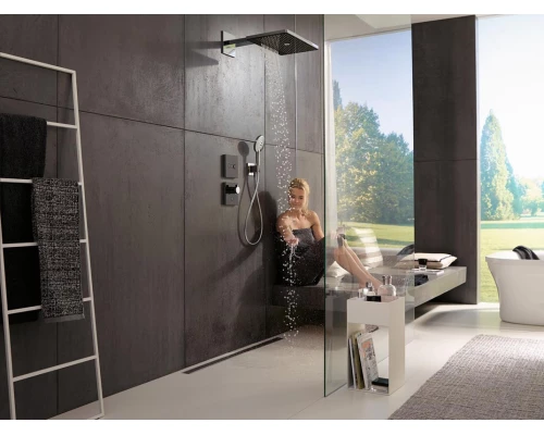 Верхний душ Hansgrohe Rainmaker Select, 460 x 300 мм, 3 режима струи, с держателем 24007600, черный/хром