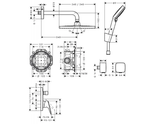 Душевая система скрытого монтажа Hansgrohe Crometta E 240 1jet с однорычажным смесителем, хром, 27957000