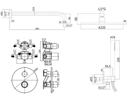 Душевая система Paffoni KIT LIG встраиваемая, термостатическая, хром, KITLIQ018CR