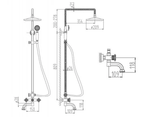 Душевая система Zorg Antic A 2002DS-BR, цвет бронза