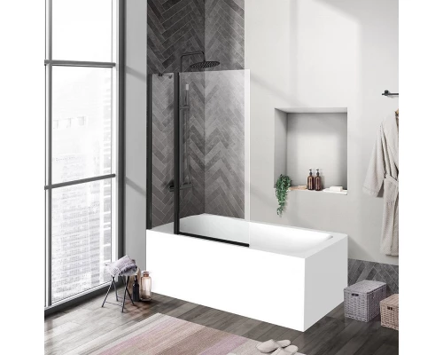 Душевая шторка на ванну BelBagno Uno, 100 х 150 см, стекло прозрачное, профиль черный матовый, UNO-V-11-100/150-C-NERO